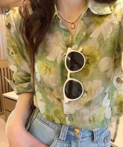 Women's High-End Floral Chiffon Shirt - Stylish Summer Top, Light Luxury Design, Youthful Vibes, Perfect for 2025 Fashion Trends