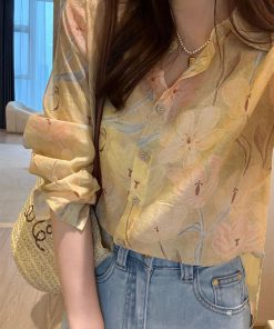 Women's High-End Floral Chiffon Shirt - Stylish Summer Top, Light Luxury Design, Youthful Vibes, Perfect for 2025 Fashion Trends