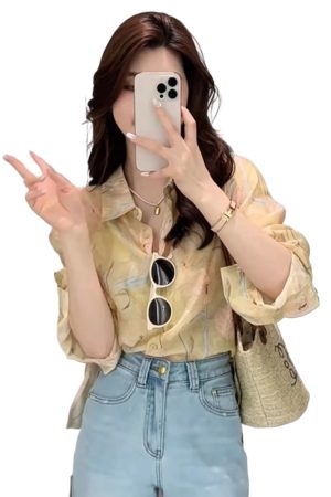 Women's High-End Floral Chiffon Shirt - Stylish Summer Top, Light Luxury Design, Youthful Vibes, Perfect for 2025 Fashion Trends