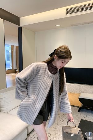 Womens High-End Textured Imitation Mink Fur Coat - Autumn Winter Fashion, Luxe Faux Fur Outerwear