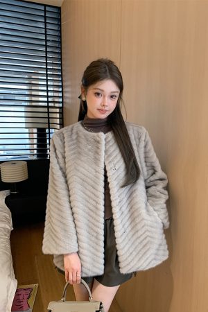 Womens High-End Textured Imitation Mink Fur Coat - Autumn Winter Fashion, Luxe Faux Fur Outerwear