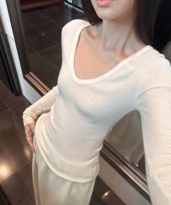 Women's High-Quality Wool Blend Long Sleeve T-Shirt - Spring/Summer Base Layer, Versatile Outerwear, Essential Fashion Top
