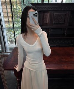 Women's High-Quality Wool Blend Long Sleeve T-Shirt - Spring/Summer Base Layer, Versatile Outerwear, Essential Fashion Top