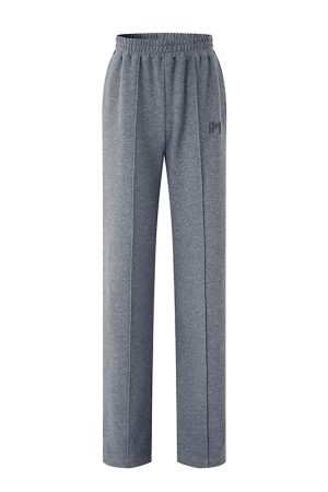 Women's High Waist Gray Sweatpants - Casual Minimalist Straight Leg Sports Pants - Slim Fit Versatile Long Pants for Spring Fashion