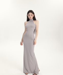 Women's High Waist Long Dress with Back Split, Sleeveless High Neck, Solid Color â€“ Perfect for Spring Summer Style