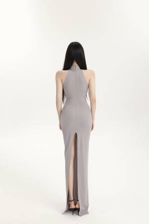 Women's High Waist Long Dress with Back Split, Sleeveless High Neck, Solid Color â€“ Perfect for Spring Summer Style