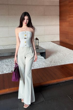 Women's High-Waisted Gray-Blue Flared Jeans, Slimming Bell-Bottom Pants, Trendy Y2K Style Trousers