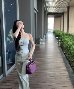 Women's High-Waisted Gray-Blue Flared Jeans, Slimming Bell-Bottom Pants, Trendy Y2K Style Trousers