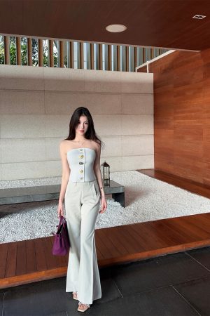 Women's High-Waisted Gray-Blue Flared Jeans, Slimming Bell-Bottom Pants, Trendy Y2K Style Trousers