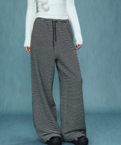 Women's High-Waisted Wide-Leg Striped Pants - Loose BF Style for Autumn/Winter 2025, Casual Chic Glutinous Rice Trousers
