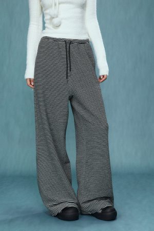 Women's High-Waisted Wide-Leg Striped Pants - Loose BF Style for Autumn/Winter 2025, Casual Chic Glutinous Rice Trousers