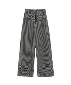 Women's High-Waisted Wide-Leg Striped Pants - Loose BF Style for Autumn/Winter 2025, Casual Chic Glutinous Rice Trousers