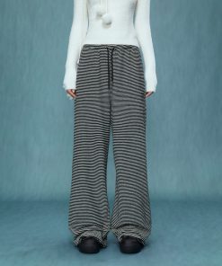 Women's High-Waisted Wide-Leg Striped Pants - Loose BF Style for Autumn/Winter 2025, Casual Chic Glutinous Rice Trousers