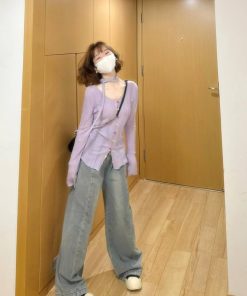 Women's Hollowed-Out Knitted Cardigan Inner Top - Long Sleeve Cover-Up Shirt for Autumn, Trendy Design, Perfect for Layering