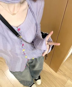 Women's Hollowed-Out Knitted Cardigan Inner Top - Long Sleeve Cover-Up Shirt for Autumn, Trendy Design, Perfect for Layering