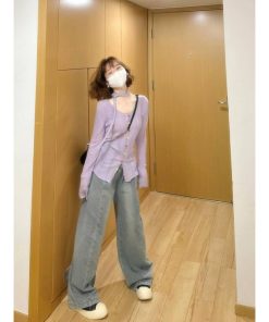 Women's Hollowed-Out Knitted Cardigan Inner Top - Long Sleeve Cover-Up Shirt for Autumn, Trendy Design, Perfect for Layering