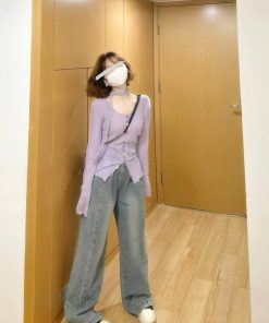 Women's Hollowed-Out Knitted Cardigan Inner Top - Long Sleeve Cover-Up Shirt for Autumn, Trendy Design, Perfect for Layering