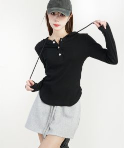 Women's Hooded Long Sleeve T-Shirt - 2025 Spring Slim Fit Sweatshirt, Trendy Base Top for Y2K and Korean Style Fashion