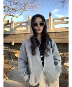 Women's Hooded Zip-Up Sweatshirt Cardigan Set - Casual Loose Fit Autumn Winter Layering Coat and Skirt Ensemble