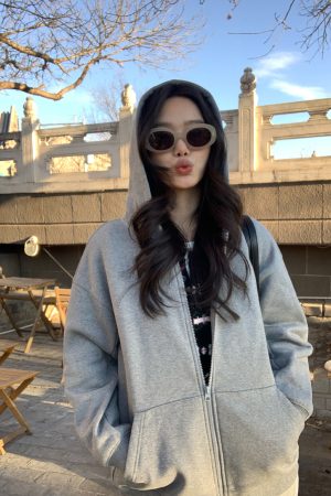Women's Hooded Zip-Up Sweatshirt Cardigan Set - Casual Loose Fit Autumn Winter Layering Coat and Skirt Ensemble