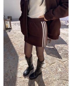 Women's Hooded Zip-Up Sweatshirt Cardigan Set - Casual Loose Fit Autumn Winter Layering Coat and Skirt Ensemble