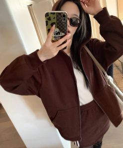 Women's Hooded Zip-Up Sweatshirt Cardigan Set - Casual Loose Fit Autumn Winter Layering Coat and Skirt Ensemble