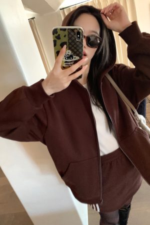Women's Hooded Zip-Up Sweatshirt Cardigan Set - Casual Loose Fit Autumn Winter Layering Coat and Skirt Ensemble