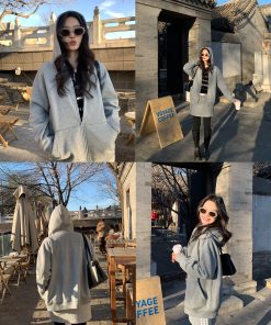 Women's Hooded Zip-Up Sweatshirt Cardigan Set - Casual Loose Fit Autumn Winter Layering Coat and Skirt Ensemble