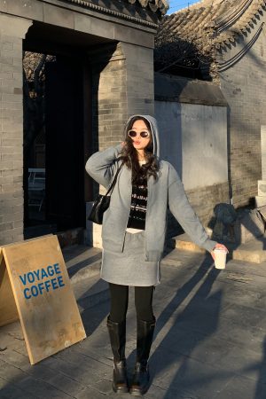 Women's Hooded Zip-Up Sweatshirt Cardigan Set - Casual Loose Fit Autumn Winter Layering Coat and Skirt Ensemble