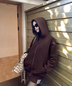 Women's Hooded Zip-Up Sweatshirt Cardigan Set - Casual Loose Fit Autumn Winter Layering Coat and Skirt Ensemble