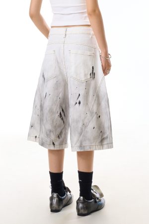 Women's Ink Splash Stained Denim Shorts - 7-Point Design, Casual Summer High Street Style, Trendy Niche Fashion