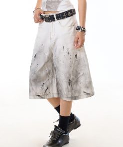 Women's Ink Splash Stained Denim Shorts - 7-Point Design, Casual Summer High Street Style, Trendy Niche Fashion