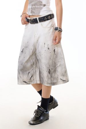 Women's Ink Splash Stained Denim Shorts - 7-Point Design, Casual Summer High Street Style, Trendy Niche Fashion
