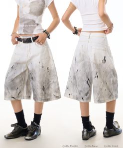 Women's Ink Splash Stained Denim Shorts - 7-Point Design, Casual Summer High Street Style, Trendy Niche Fashion