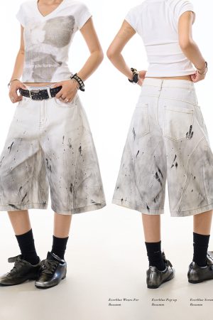 Women's Ink Splash Stained Denim Shorts - 7-Point Design, Casual Summer High Street Style, Trendy Niche Fashion