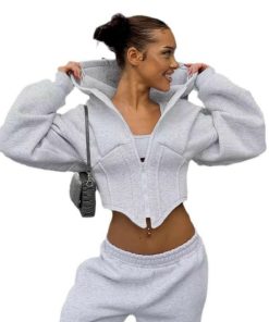 Women's Irregular Zip-Up Hooded Long Sleeve Sweatshirt with Waist Belt - Casual Street Fashion Cardigan for Spring & Autumn