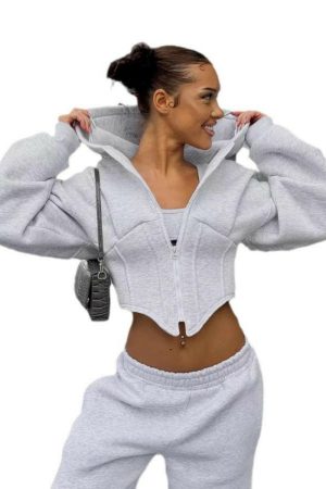 Women's Irregular Zip-Up Hooded Long Sleeve Sweatshirt with Waist Belt - Casual Street Fashion Cardigan for Spring & Autumn