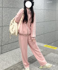 Women's Japanese Style Cardigan Hoodie Sports Suit - Thin Pudding Bear Design - Spring Summer 2025 Fashion