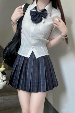 Women's Japanese Style Pleated Skirt - Short A-Line Midi Skirt for Summer College Wear, Simple and Versatile Pudding Bear JK Uniform