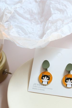 Women's Japanese Ukiyo-e Cat Daisy Stud Earrings - Trendy Cute Girly Fresh Style for 2019