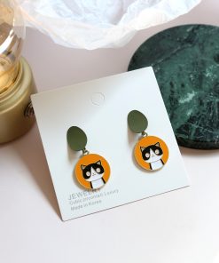 Women's Japanese Ukiyo-e Cat Daisy Stud Earrings - Trendy Cute Girly Fresh Style for 2019