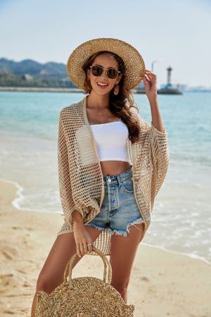 Women's Knitted Bikini Cover-Up Cardigan Shawl - Hollow Beach Vacation Sun Protection Clothing