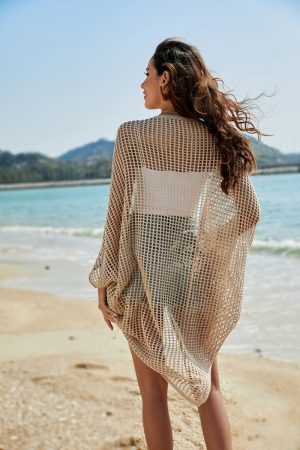 Women's Knitted Bikini Cover-Up Cardigan Shawl - Hollow Beach Vacation Sun Protection Clothing