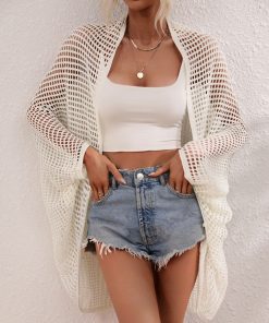 Women's Knitted Bikini Cover-Up Cardigan Shawl - Hollow Beach Vacation Sun Protection Clothing