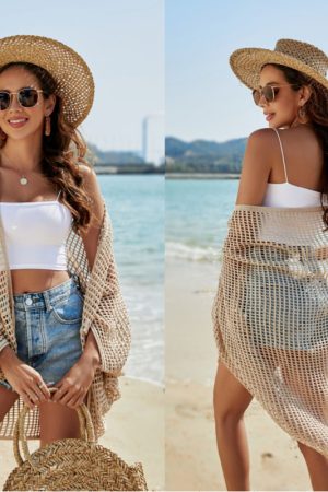 Women's Knitted Bikini Cover-Up Cardigan Shawl - Hollow Beach Vacation Sun Protection Clothing