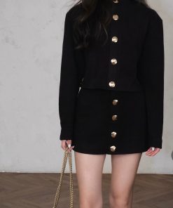 Women's Knitted Cardigan and High-Waisted Slim A-Line Skirt Set - Chic Clearance Style for 70s Inspired Look