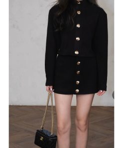 Women's Knitted Cardigan and High-Waisted Slim A-Line Skirt Set - Chic Clearance Style for 70s Inspired Look