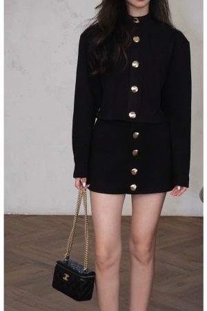 Women's Knitted Cardigan and High-Waisted Slim A-Line Skirt Set - Chic Clearance Style for 70s Inspired Look
