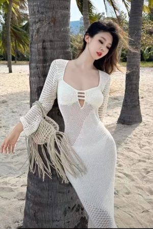 Women's Knitted Hollow Bikini Cover-Up Jacket for Beach, Sun Protection, Backless Design - Perfect for Vacations and Hot Springs