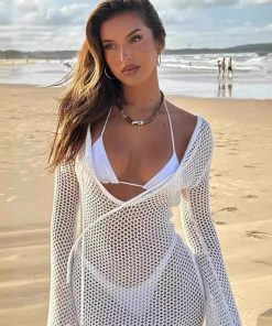 Women's Knitted Hollow Long Bikini Cover-Up - Sexy Beach Sun Protection Swimwear for Vacation - European and American Style